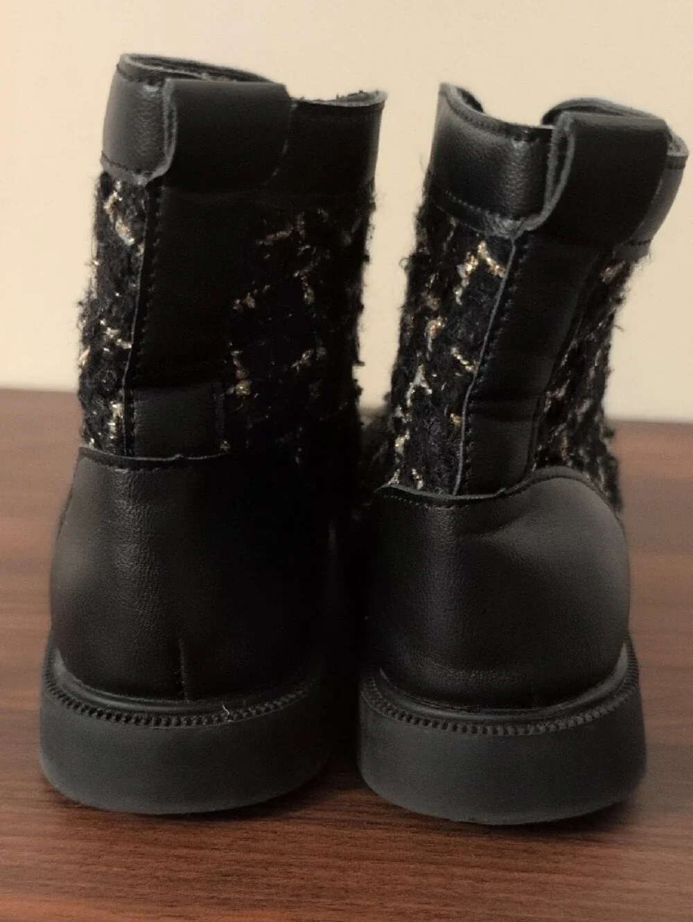 Kids Black Tweed-Panel Ankle Boots Size 1 1/2